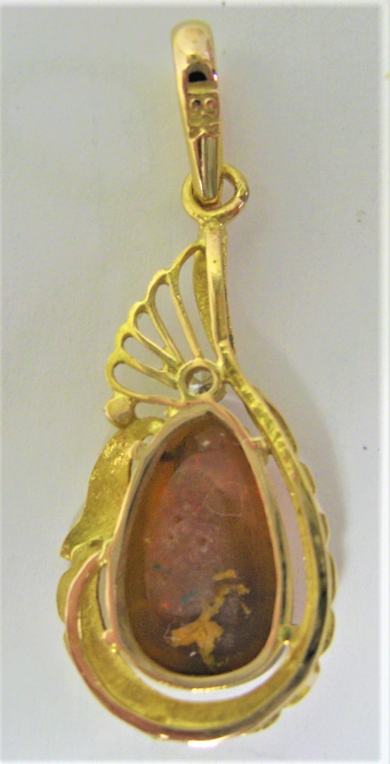 [ Tokyo . middle pawnshop .. san ]18K 18 gold pendant Mexico opal approximately 13mm×8mm one diamond go in 