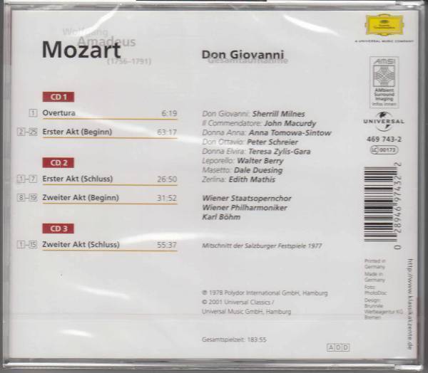 [3CD/DG]モーツァルト:歌劇「ドン・ジョヴァンニ」全曲/S.ミルンズ&V.ベリー他&K.ベーム&ウィーン・フィルハーモニー管弦楽団 1977_画像2