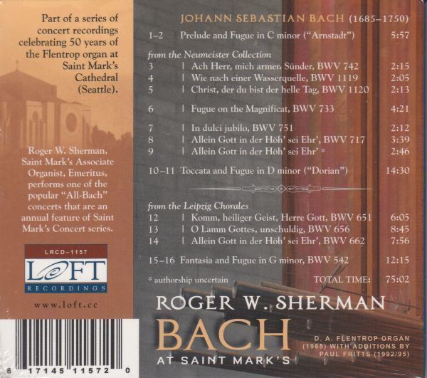 [CD/Loft]バッハ:前奏曲とフーガハ短調&トッカータとフーガニ短調&幻想曲とフーガト短調BWV.542他/R.W.シャーマン(org)_画像2
