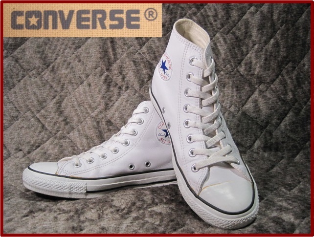 即決★25.5cm CONVERSE コンバース ハイカット 本革 レザー スニーカー シューズ メンズ 白 ホワイト ALLSTAR オールスター 8ホール