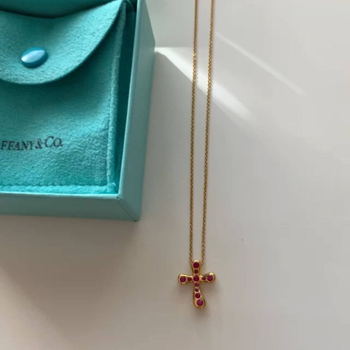 【廃盤】TIFFANY&Co. 18金　ドッツ　ルビー　テンダネスクロス　ペンダント　入手困難　激レア　USED