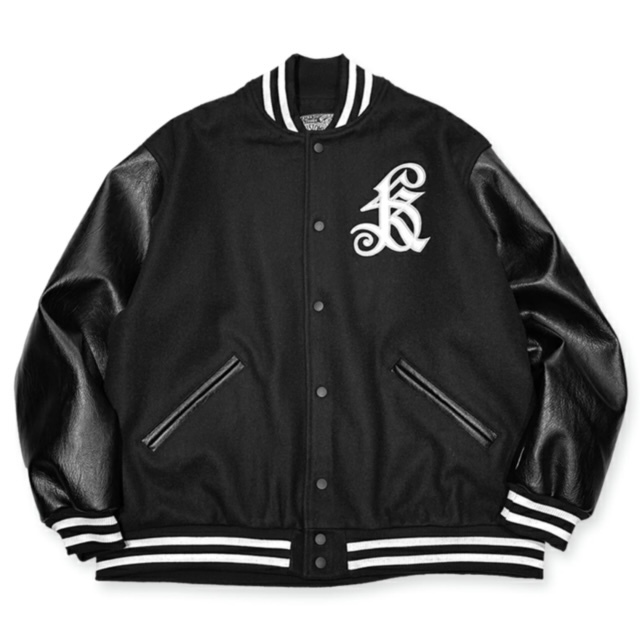 Mサイズ Kustomstyle カスタムスタイル スタジャン ARCHED LOGO MELTON VARSITY JACKET スタジアムジャケット BLACK/WHITE_画像1