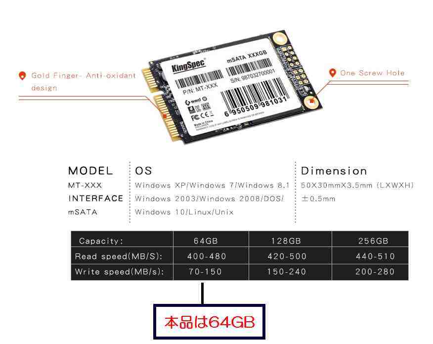 *.64GB msata SSD KingSpec производства не использовался товар *..ZIFHDD. альтернативный для * скорость UP!! включая доставку 