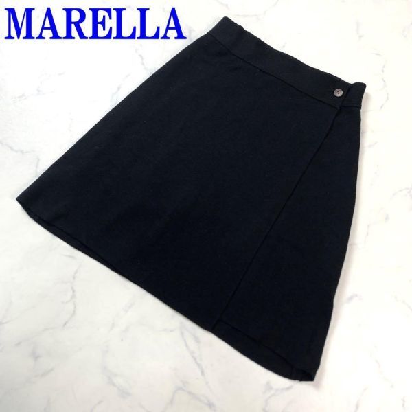 MARELLA マレーラ ラップスカート ウール ネイビー S C3945_画像1
