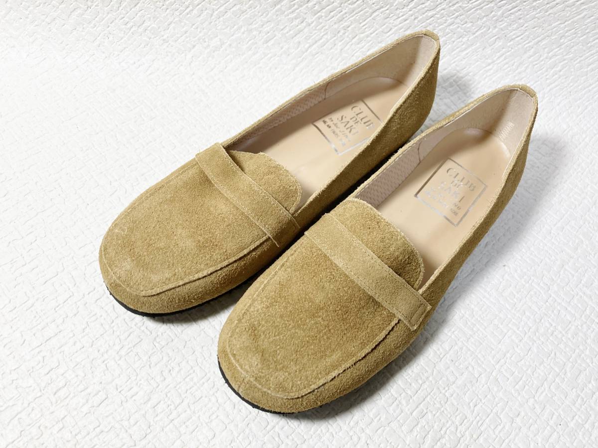 S61 ◆ Новый ◆ Клуб де Саки искренняя кожаная замша плоская обувь 22.0 сделано в Японии