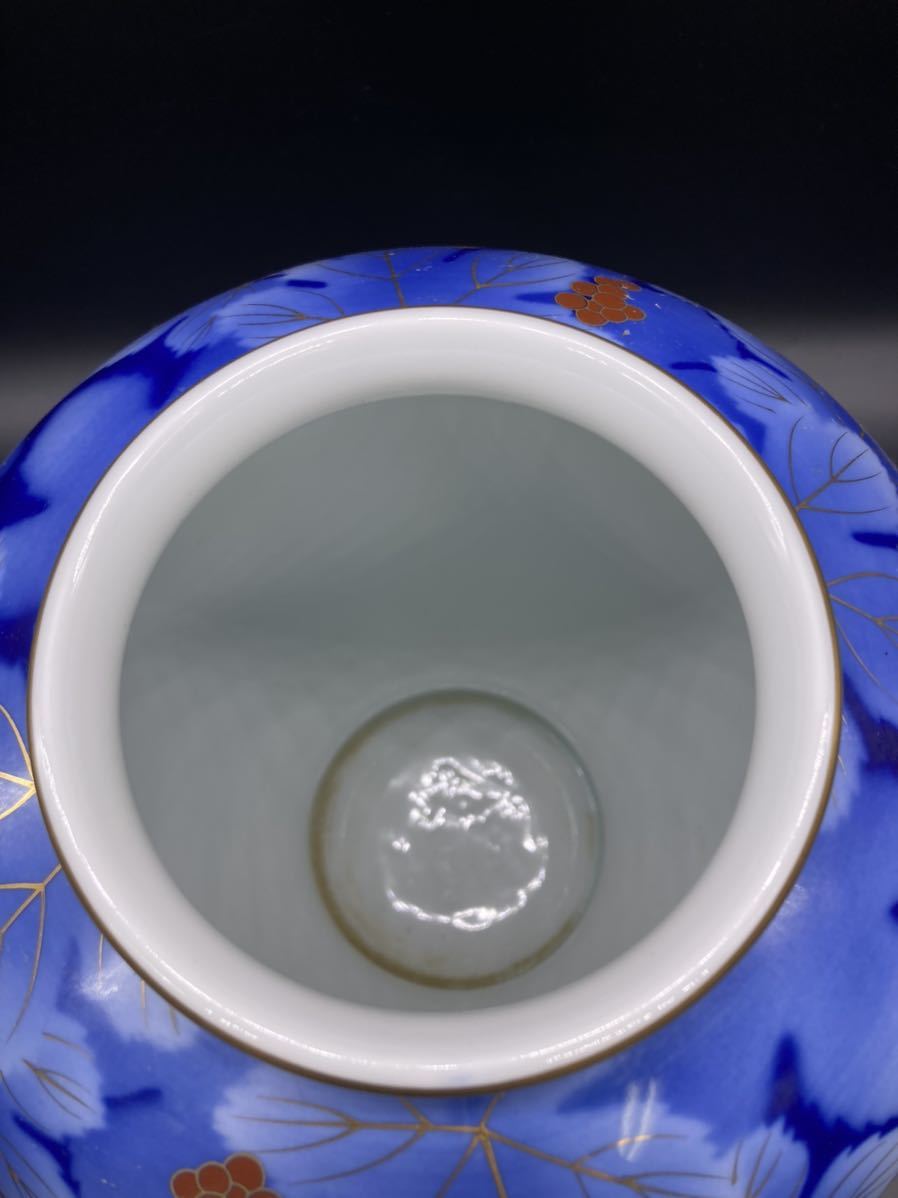 花紋陶磁器花瓶　深川製　美品　日本美術 サイズ：27.5-21.5-21.5cm 重さ：2164g_画像8