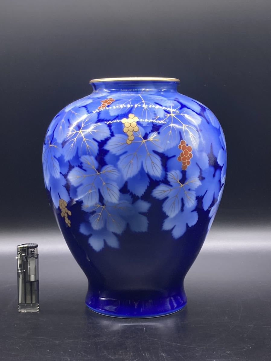 花紋陶磁器花瓶　深川製　美品　日本美術 サイズ：27.5-21.5-21.5cm 重さ：2164g_画像9