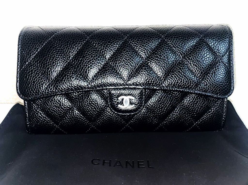 新品未使用 CHANEL シャネル 二り折り長財布 マトラッセキャビアスキン