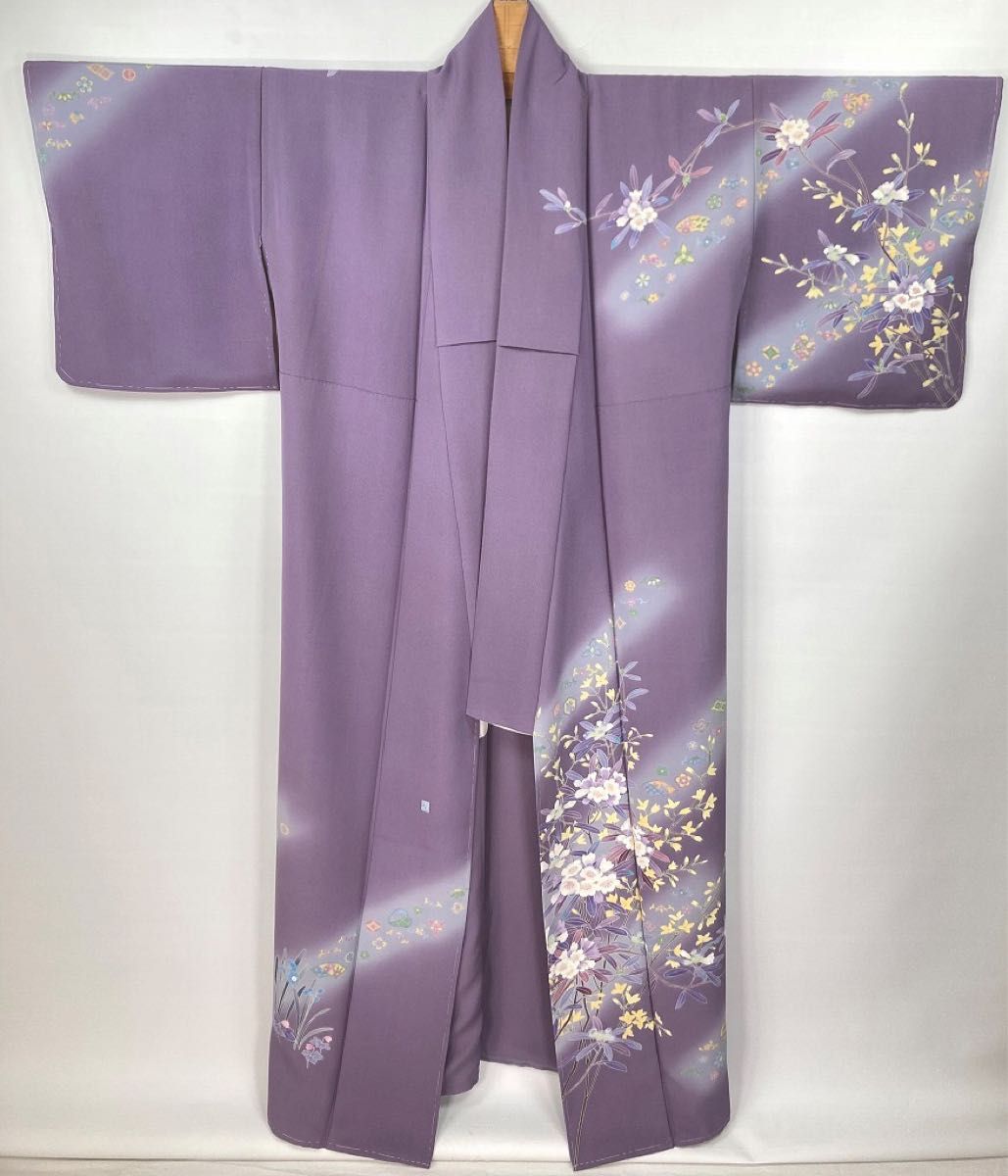 京加賀友禅 作家物 未使用 訪問着 正絹 花柄 紫 青 白 974 