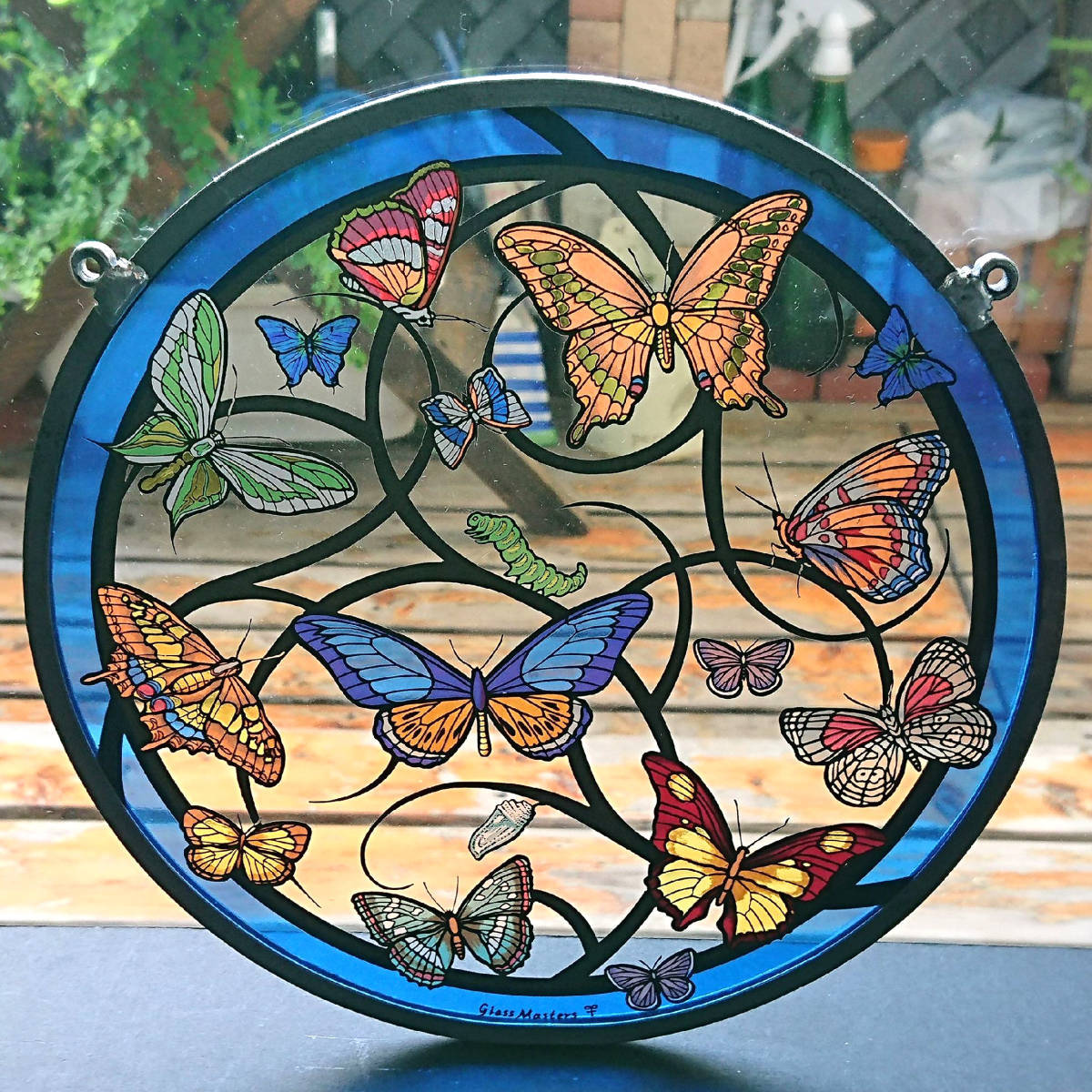 匹の蝶々 ヴィンテージ ステンドグラス グラスマスターズ社 バタフライ