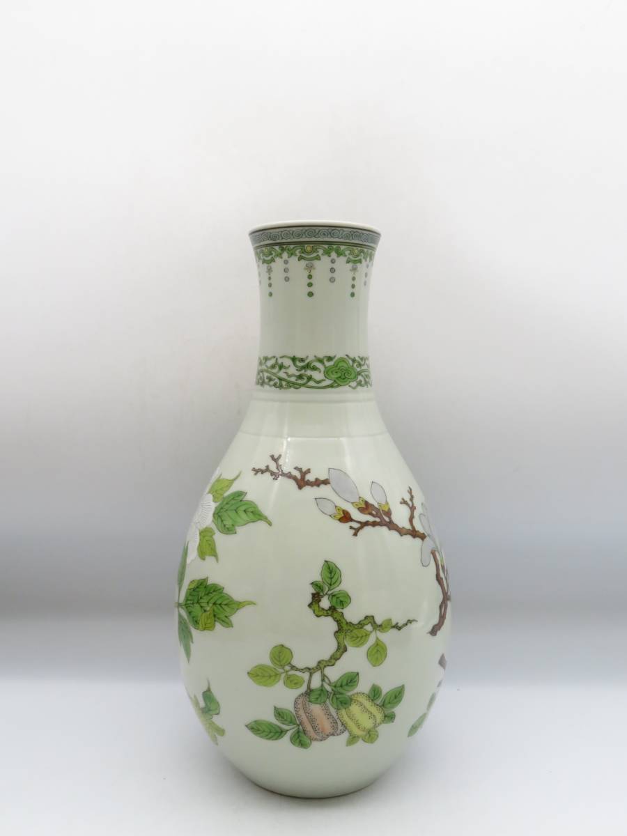 K1743 清風 造 色絵 花瓶 着彩 在銘 刻印 花入 花立 花生 花器 陶磁器 古美術 時代物 華道具 茶道具 鉄瓶の画像3