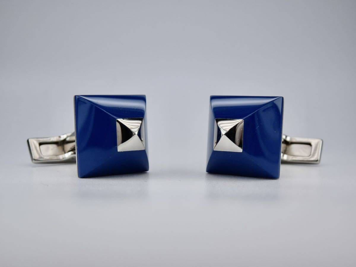 新品同様 エルメス ブルー シルバー カフス カフリンクス cufflinks