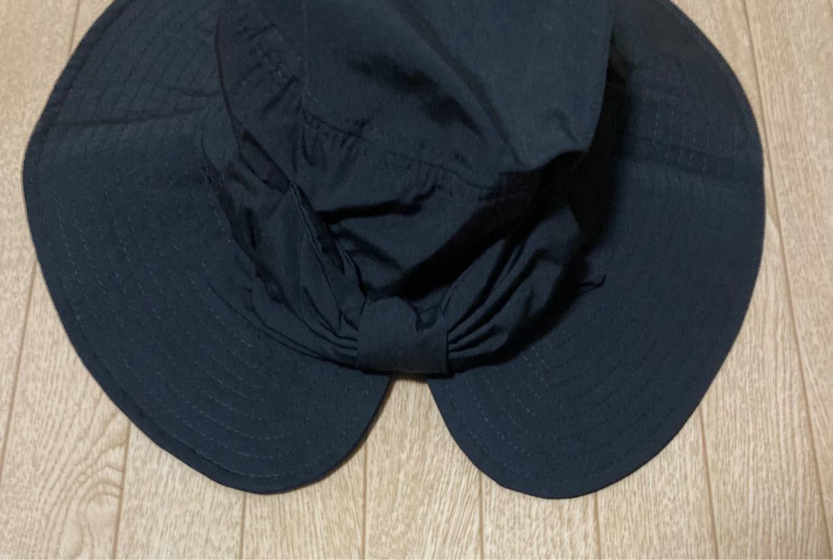 UVカット帽子　黒　ブラック　バックリボン