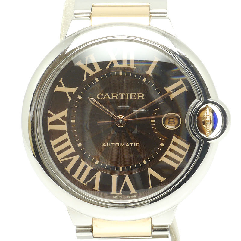 カルティエ Cartier バロンブルーLM W6920032 自動巻き SS/PG ピンクゴールド コンビ ブラウン文字盤_画像1