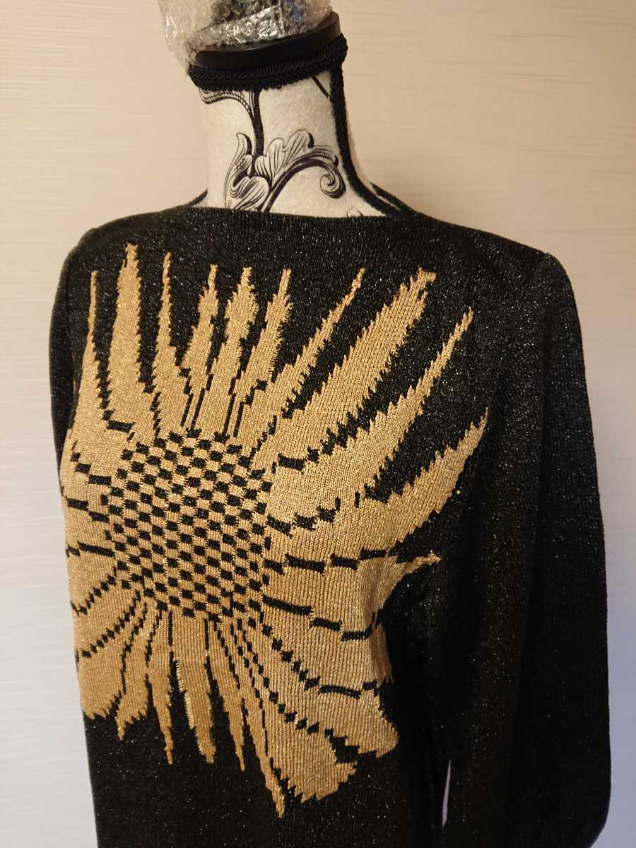美品 斉藤都世子 上質 ニット ワンピース ひまわり ブラック ラメ 花柄 冠婚葬祭 saito toyoko さいとうとよこ