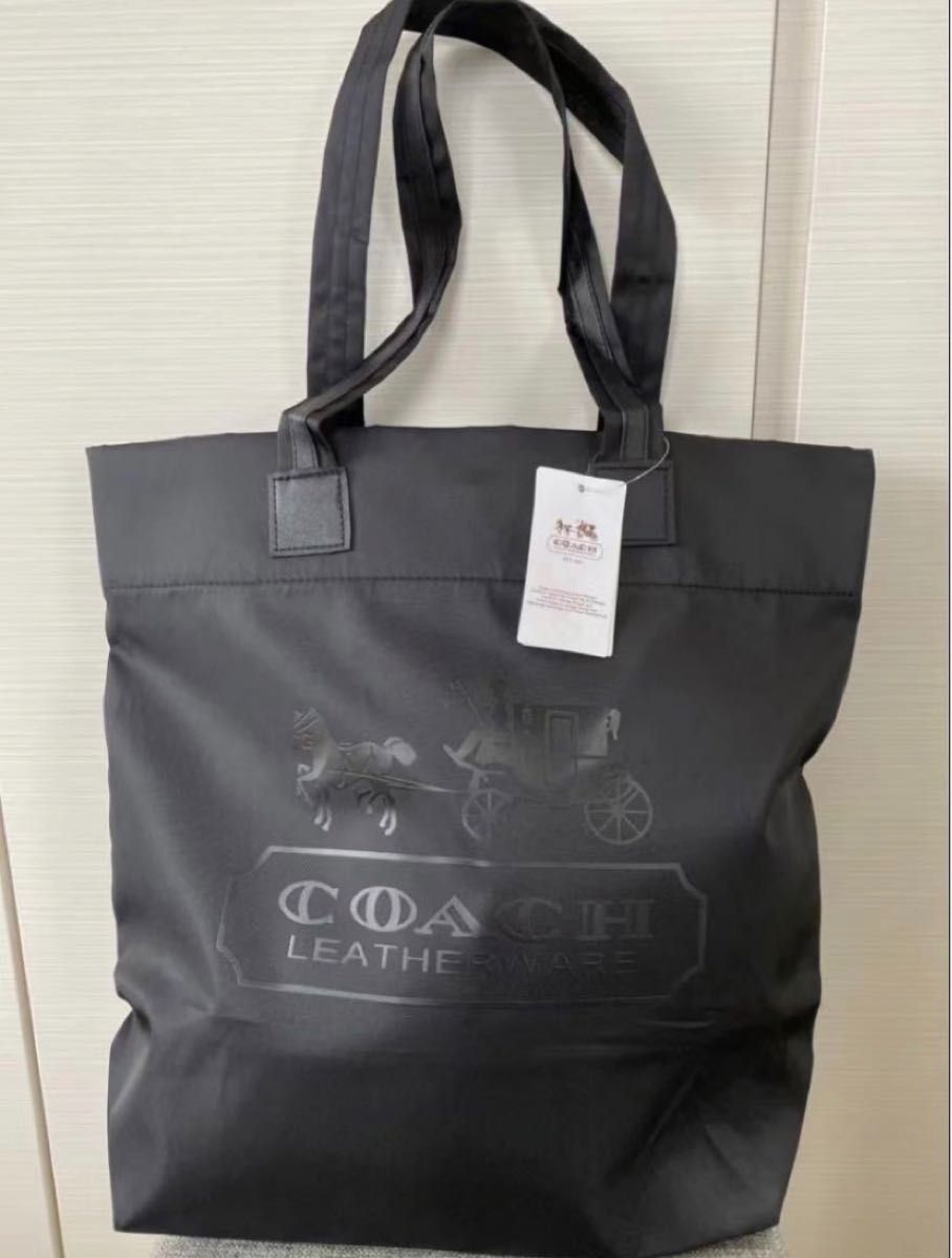 新品未使用】 COACHコーチ ナイロン×レザートートバック黒 タグ 新品未使用】 COACHコーチ ナイロン×レザートートバック黒 タグ