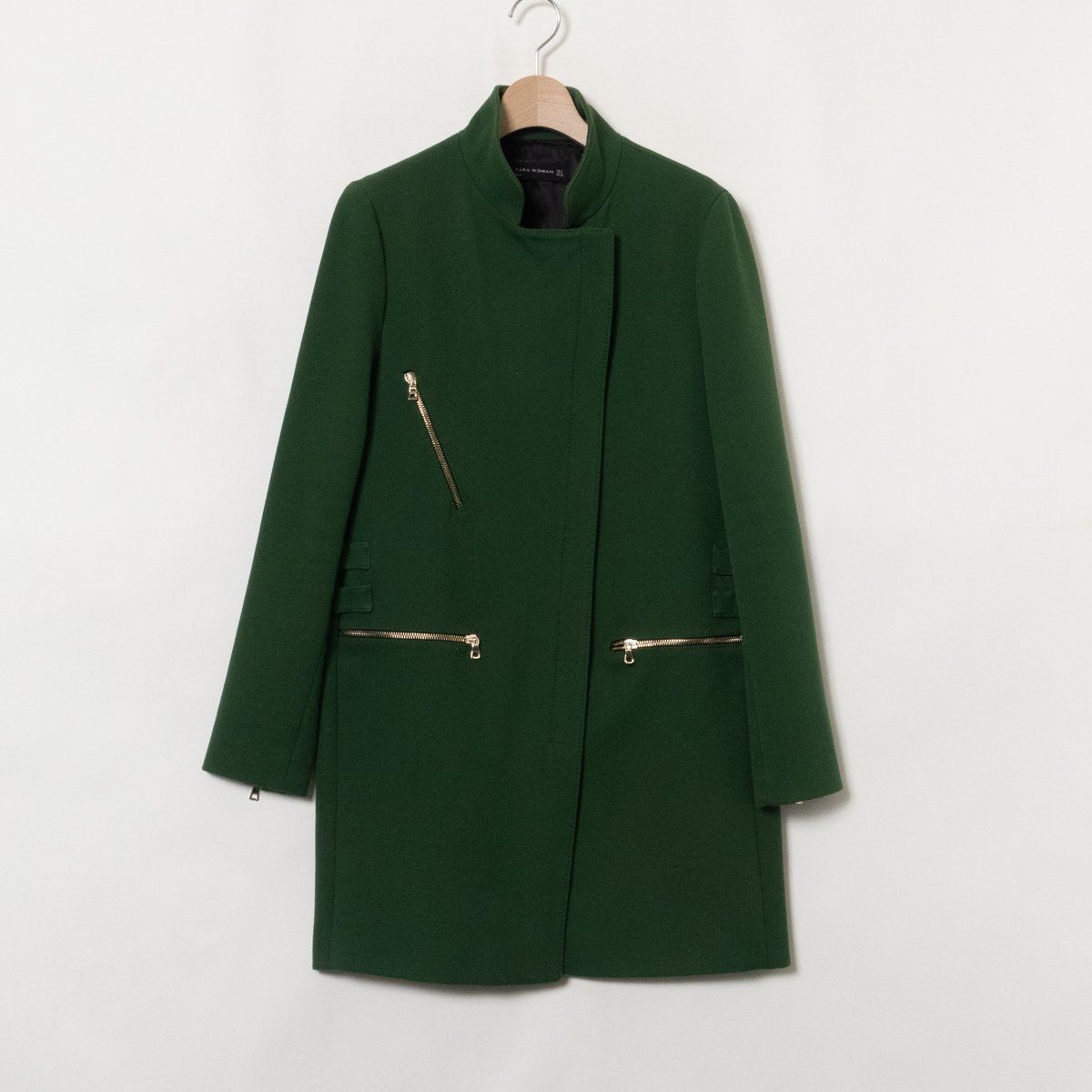ZARA WOMAN ザラ ウーマン コート アウター 上着 羽織り 無地 USA M ポリエステル グリーン 緑 綺麗め シンプル カジュアル 秋冬