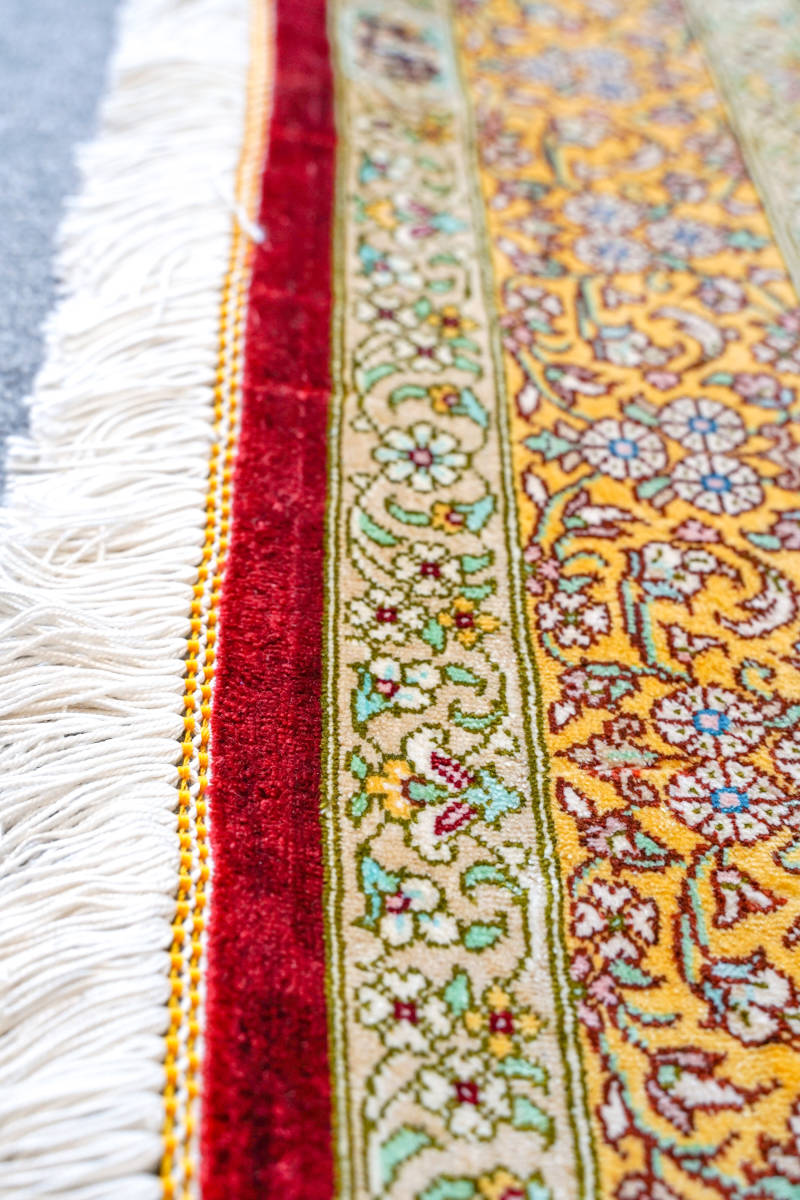 ペルシャ クム産 シルク の 手織り絨毯 size:121×78cm_画像9