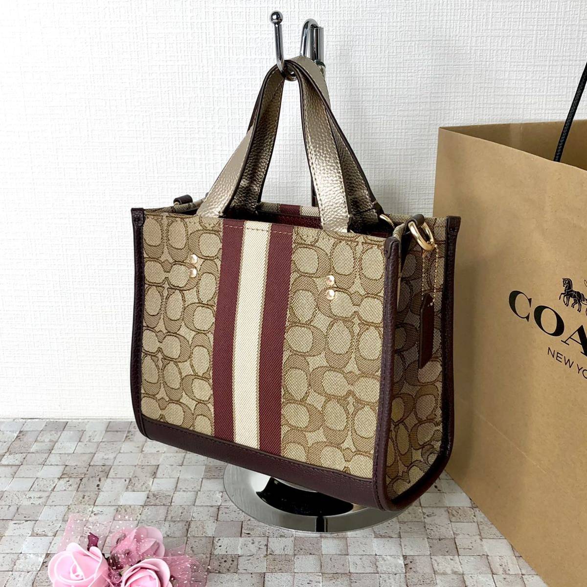 新品】COACH ハンドバッグ ショルダー 丸ロゴ ブラウン（小）-