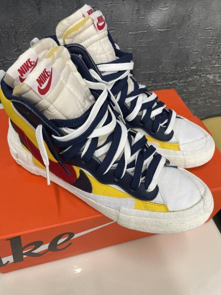 27.5ｃｍ 美品 sacai × Nike Blazer Mid Yellow/Navy サカイ × ナイキ ブレーザー ミッド イエロー/ネイビー_画像1