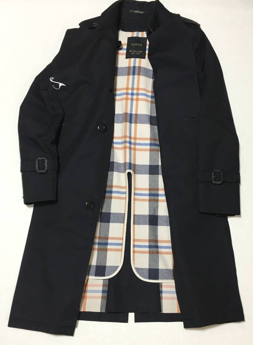 SANYO 100 year coat double trench coat 36(S) navy three . association regular price 119.900 jpy 