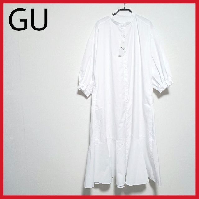 新品 GU ジーユー バンドカラーシャツワンピース 7分袖 販売終了モデル 人気 2way シャツワンピース 透け感｜PayPayフリマ