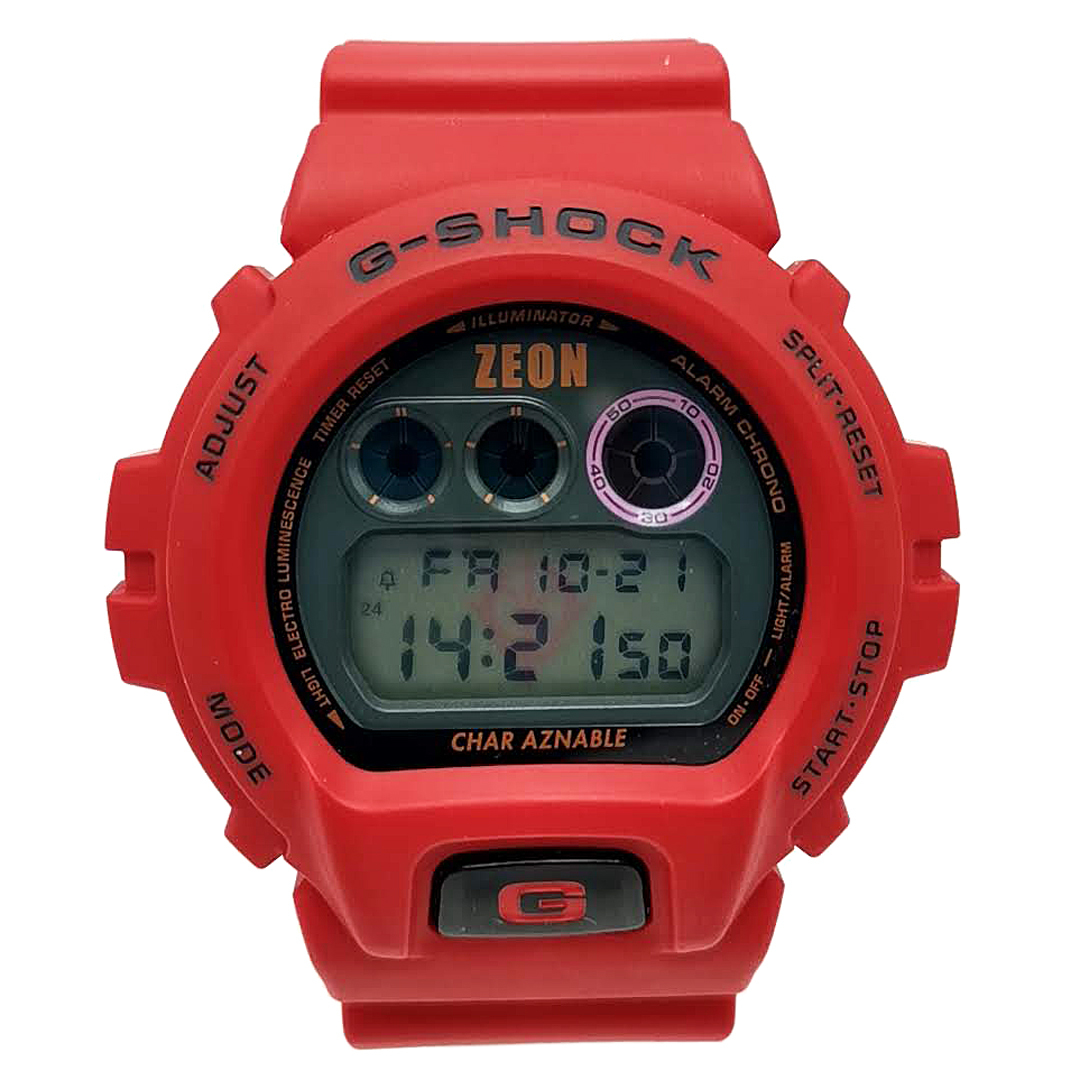 送料無料 美品 カシオ ジーショック ガンダム コラボ 腕時計 クォーツ DW-6900FS MS-06S ザクII 赤系 メンズ_画像1
