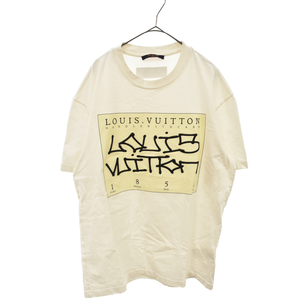 ルイヴィトン 22AW グラフィックロゴ 刺繍 コットン 半袖Tシャツ カットソー ホワイト RM222 DT3 HNY75W