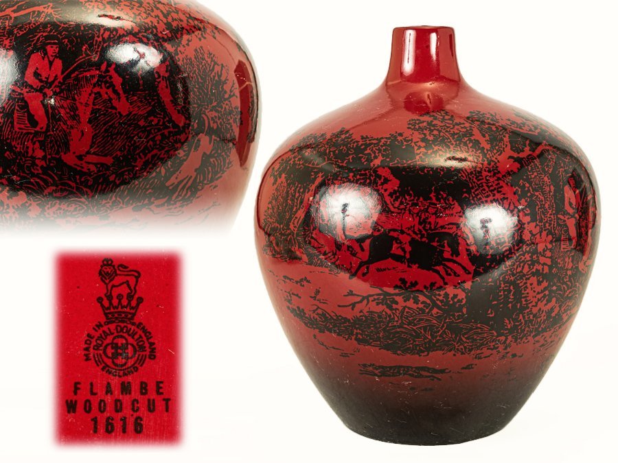 ●Royal Doulton　ロイヤルドルトン　FLAMBE WOODCUT　花瓶　壺●_画像1