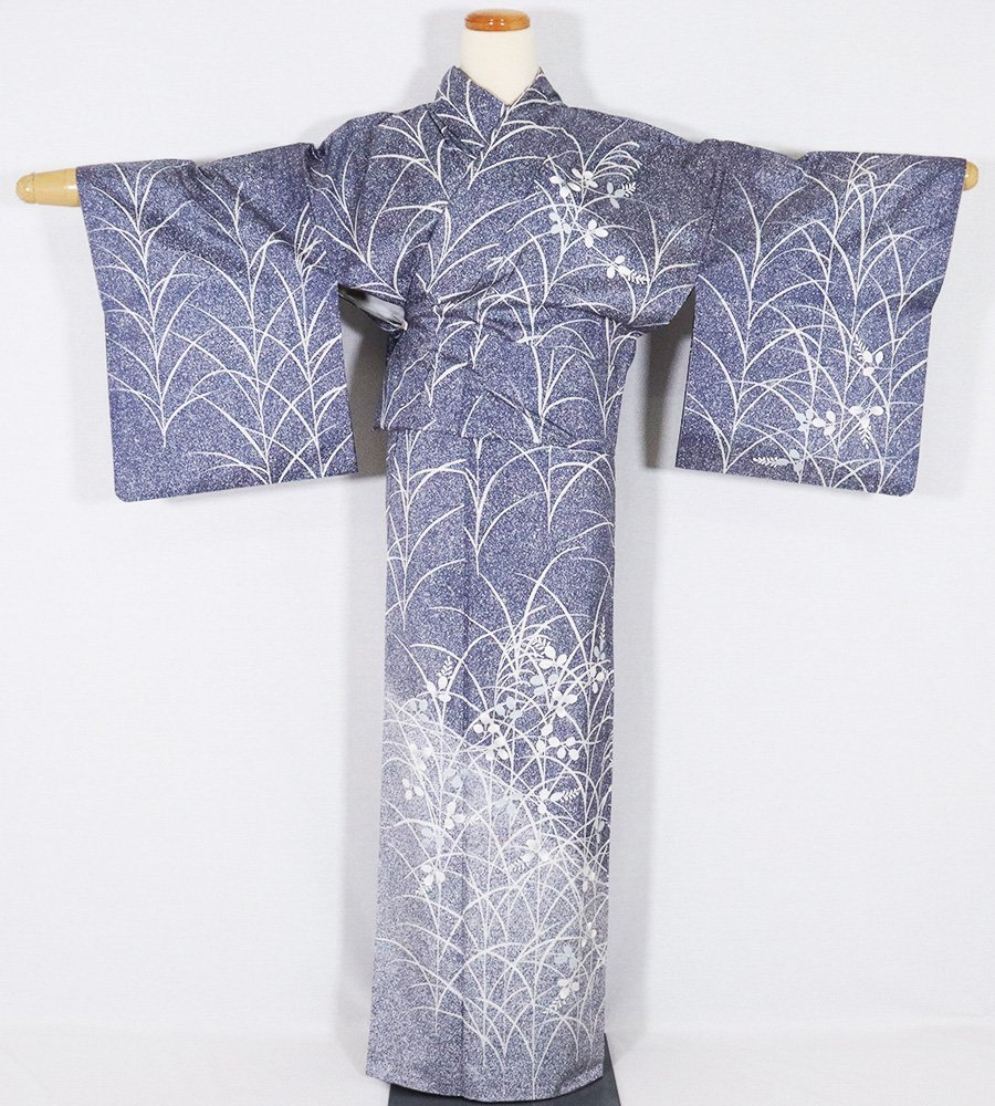 染紬 タタキ染 訪問着 袷 正絹 紫 白 暈し 大王松 南天 Lサイズ ki27183 中古美品 着物 シルク オールシーズン 送料無料_画像2