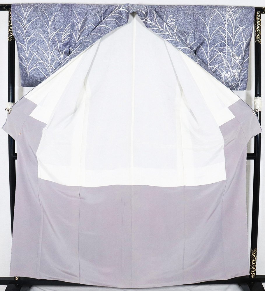 染紬 タタキ染 訪問着 袷 正絹 紫 白 暈し 大王松 南天 Lサイズ ki27183 中古美品 着物 シルク オールシーズン 送料無料_画像10