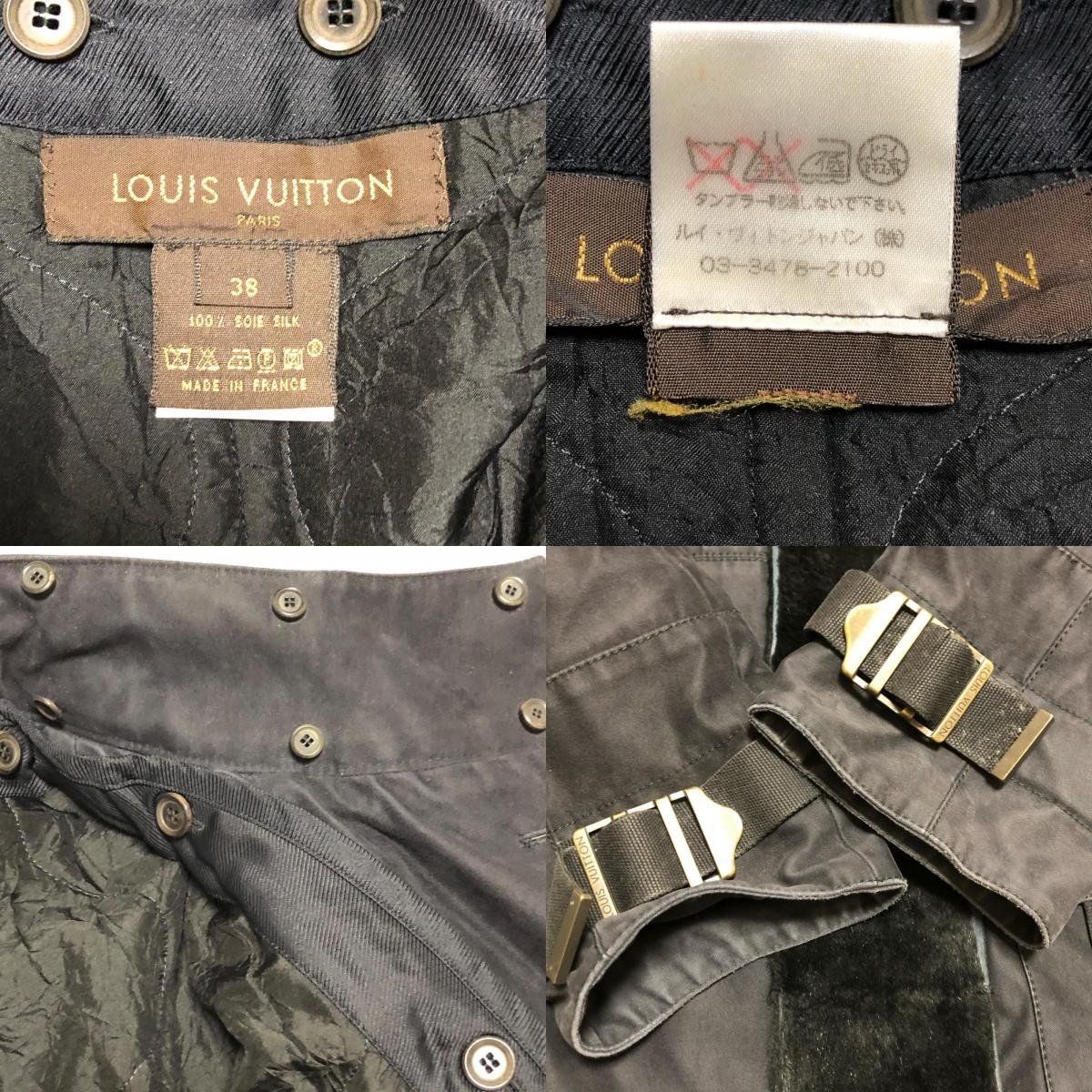 激安のジャケット/アウター国内正規品 LOUIS VUITTON ルイヴィトン コート コットン ライナー付き シルク ラパン ブラック レディース サイズ38 ファー欠損