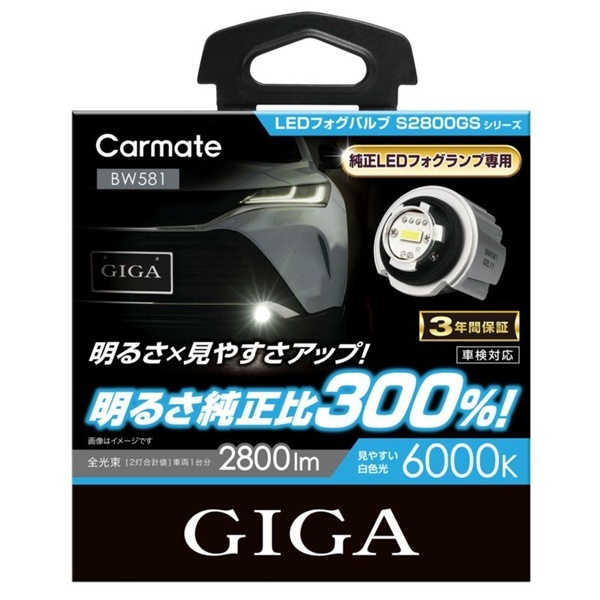 GIGA LEDフォグバルブ S2800GS 6000k/2800lm BW581_画像1