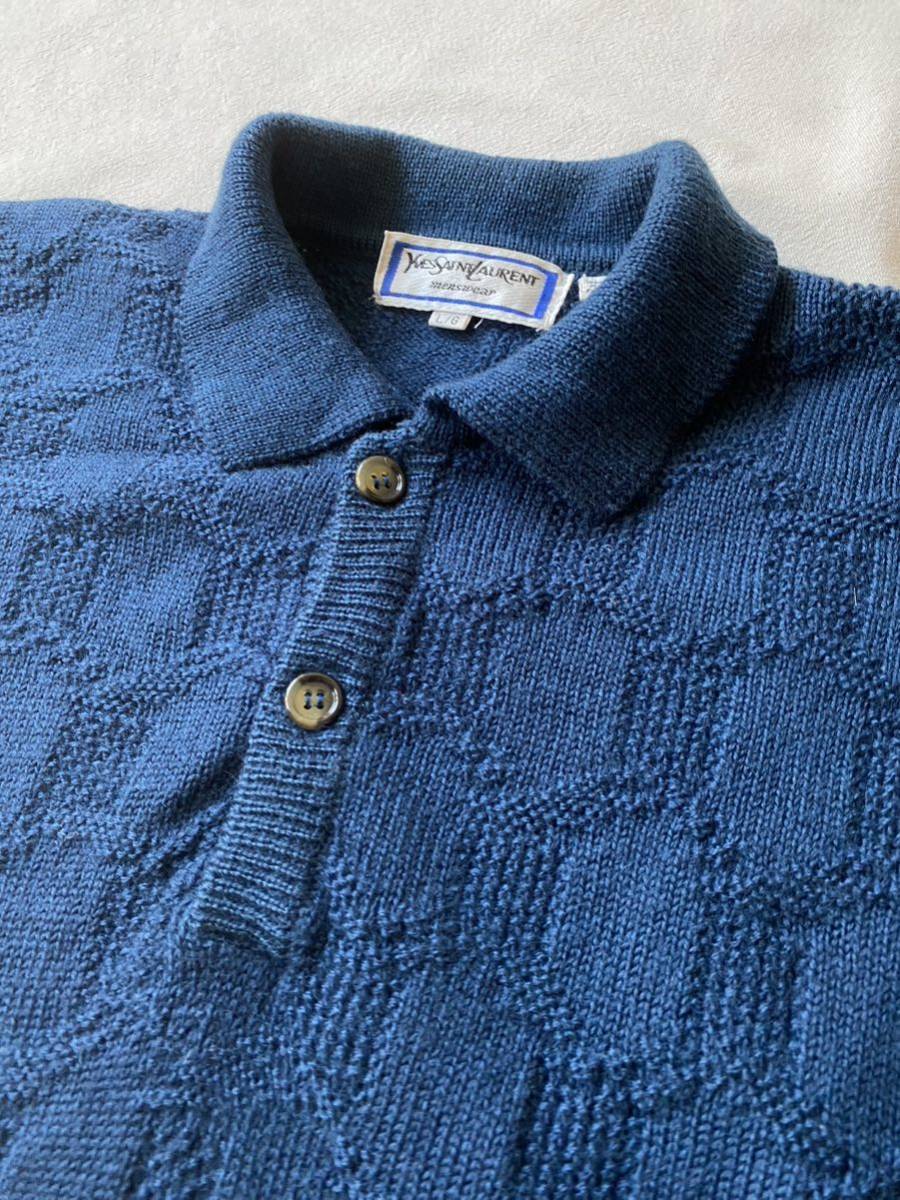 80s 90s Yves Saint Laurent ニット ポロシャツ / L ブルー セーター 