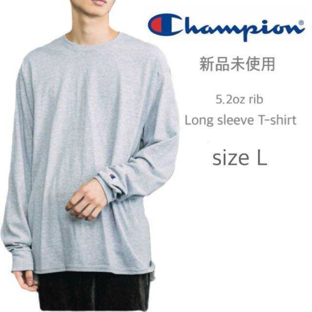 新品未使用 champion 無地 リブ付 ロンT 5.2oz ヘザーグレー Lサイズ チャンピオン 長袖Tシャツ US流通モデル CC8C_画像1