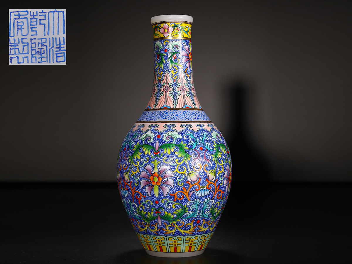蔵友館蔵品・銅製・景泰藍・琺瑯彩・花卉纏枝蓮紋橋耳炉】・希少珍品