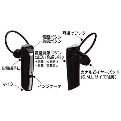 Bluetooth earphone mike 1 day continuation telephone call DC charger *USB charge cable attaching left right combined use black 20W×62H×34Dmm Kashimura BL-72 ht