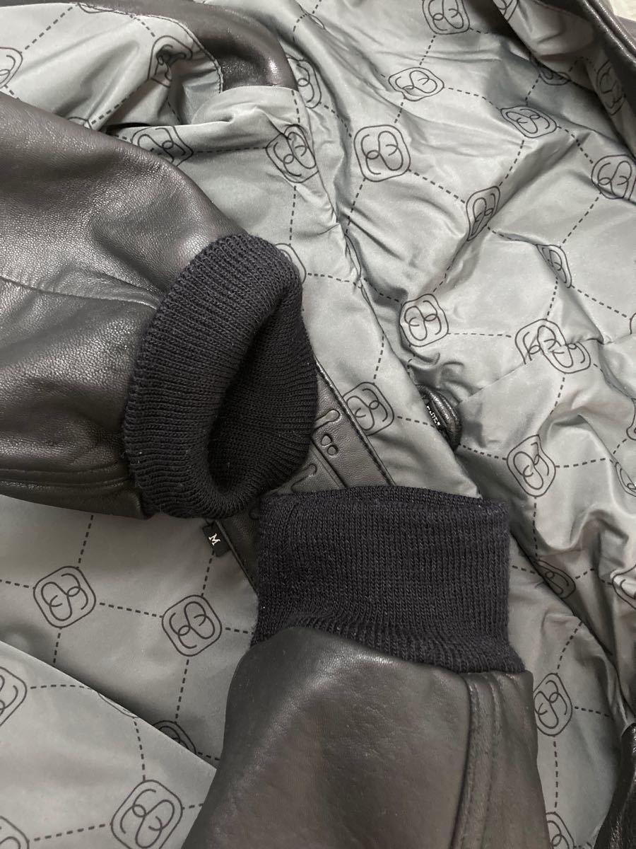 超レア オールド Stussy レザー パーカー ジャケット 裏地 モノグラム /スタジャン Old ステューシー 限定 革ジャン