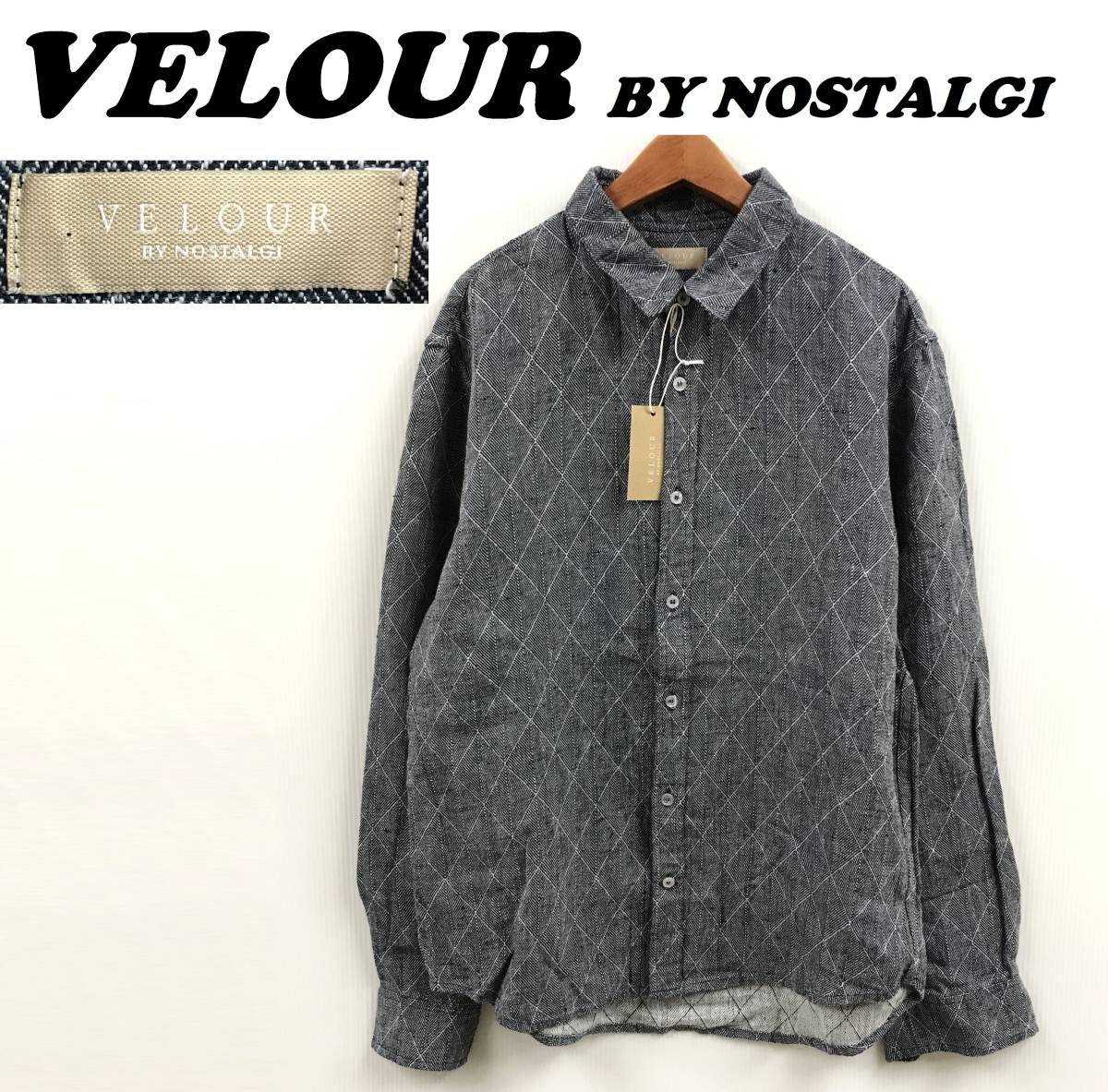 未使用 /M/ VELOUR BY NOSTALGI ネイビー 長袖シャツ ジャガード タグ ポケット ボタン メンズレディース カジュアル ベロアバイノスタルジ_画像1