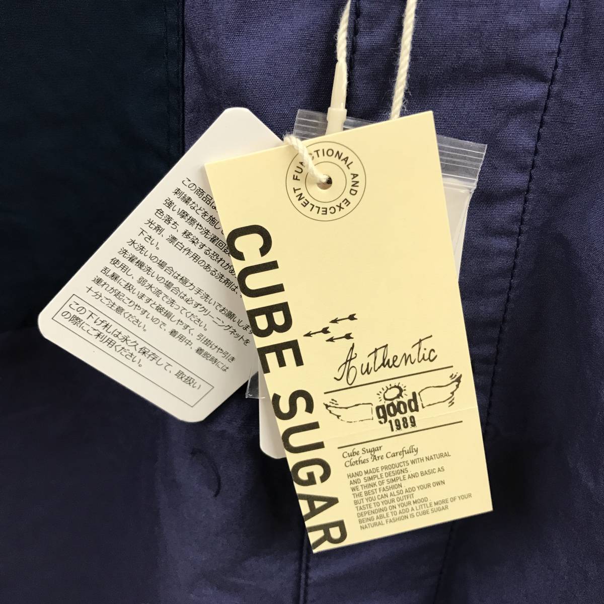 M/ CUBE SUGAR ネイビー 長袖シャツ 刺繍 バック ボタン ノー M/ CUBE SUGAR ネイビー 長袖シャツ 刺繍 バック ボタン ノー