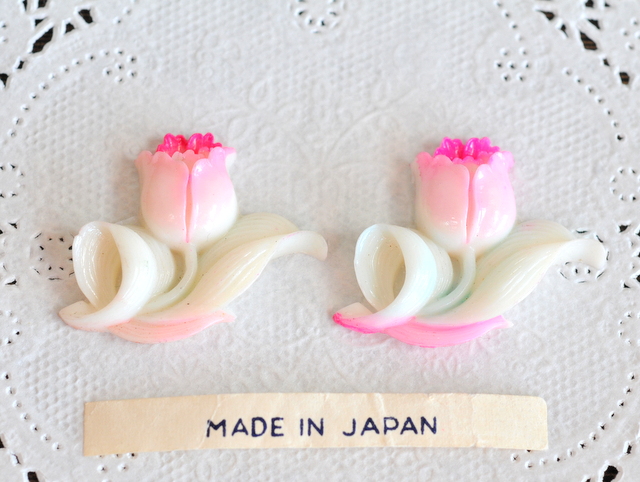 * редкость * розовый тюльпан цветок цветок Japan Vintage cell Lloyd kaboshon сделано в Японии retro ручная работа детали маленький 2 шт 