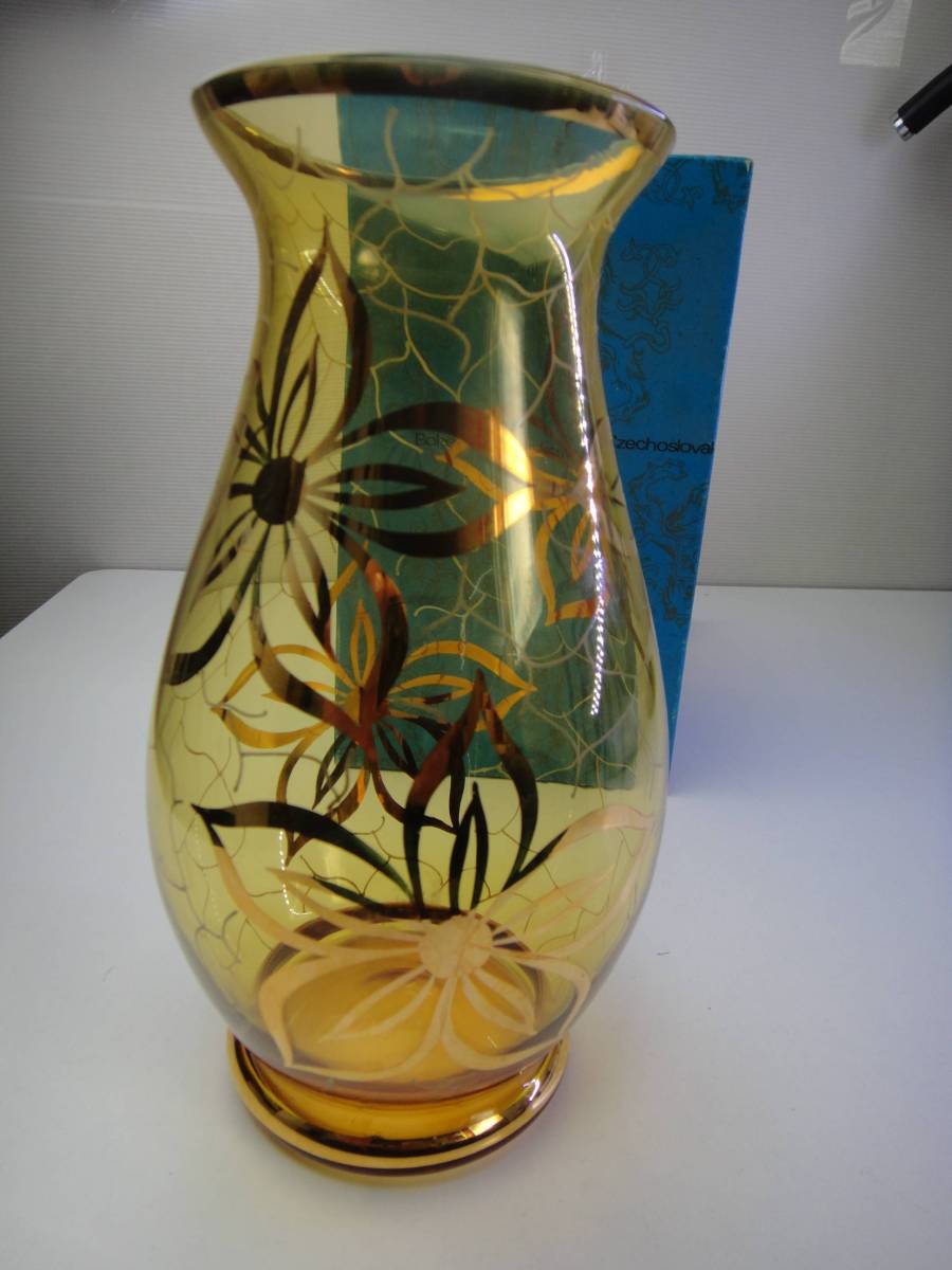 【Bohemian Glass/花瓶】高さ24ｃｍ/チェコスロバキア/未使用品_画像2