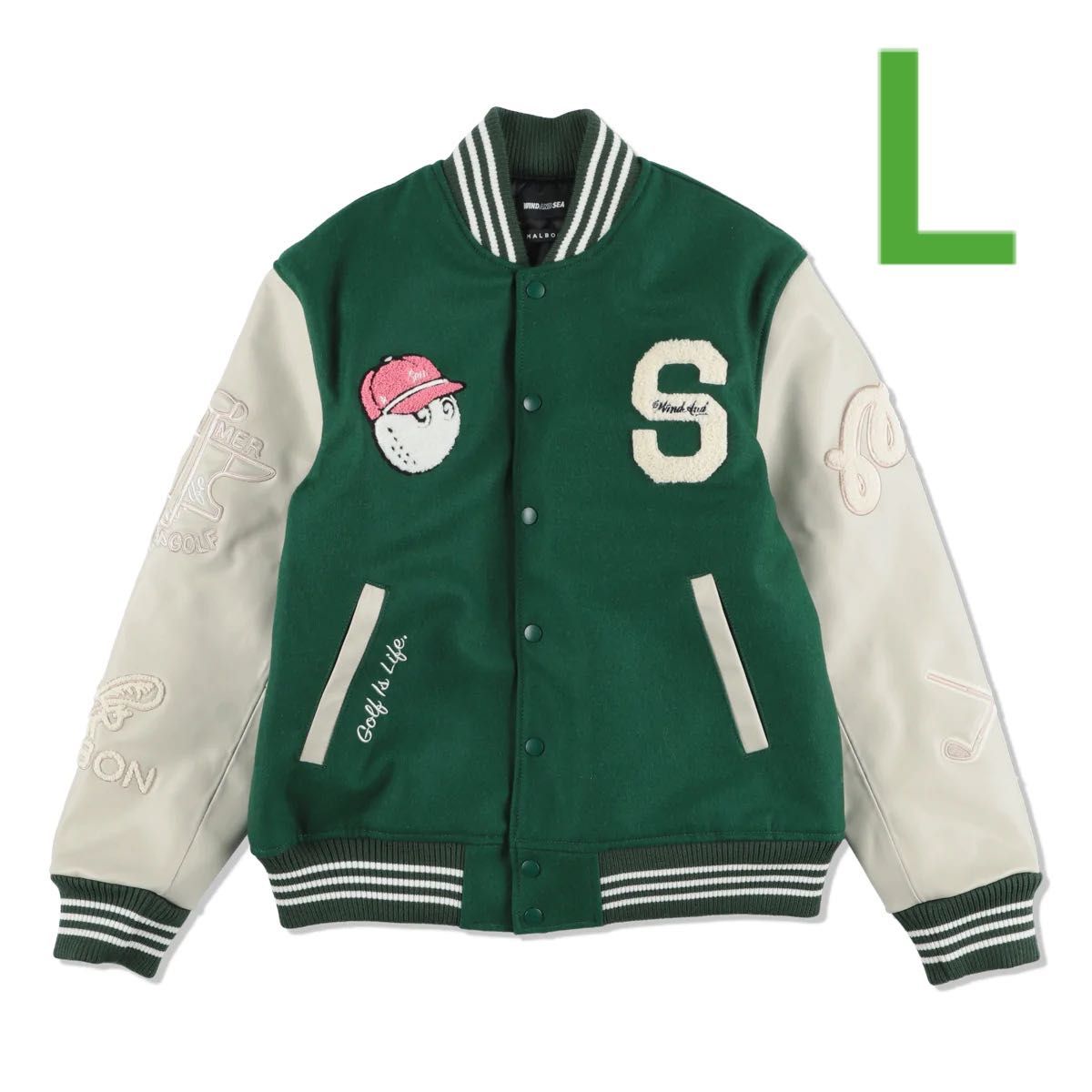 MALBON GOLF X WDS VARSITY JACKET / GREEN