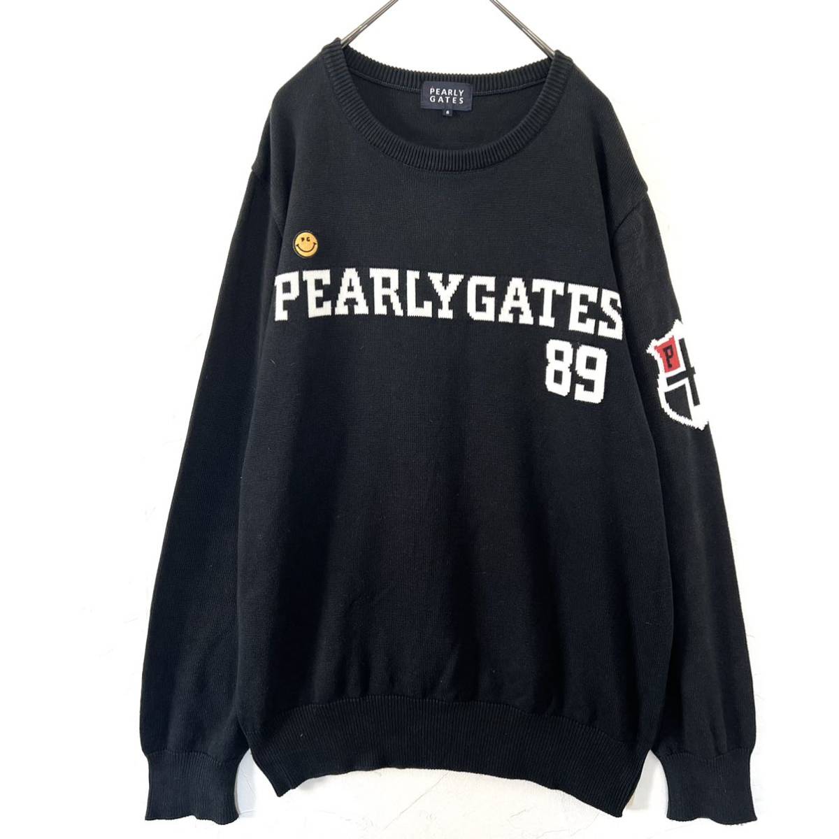 【送料無料】PEARLY GATES パーリーゲイツ　セーター　ゴルフウェア　スマイル　ニコ　6 XL メンズ　GOLF ニット　ロゴ　近年モデル　黒_画像2