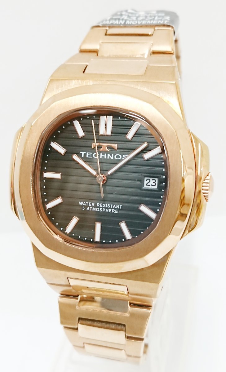  new goods unused goods!!TECHNOS/ Tecnos quartz men's wristwatch simple character board pink gold color T9556PE JAPAN MOVEMENT