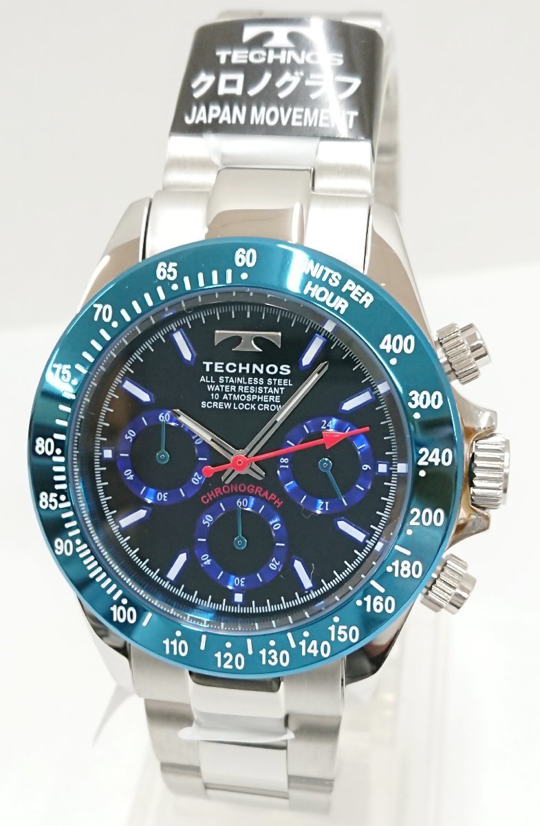  new goods unused goods!!TECHNOS/ Tecnos quartz men's wristwatch chronograph blue x black color TSM401SN JAPAN MOVEMENT