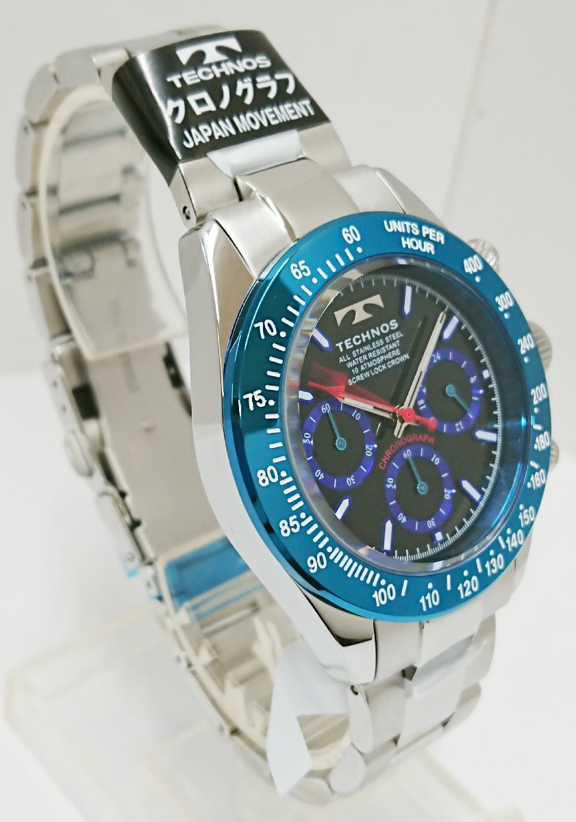  new goods unused goods!!TECHNOS/ Tecnos quartz men's wristwatch chronograph blue x black color TSM401SN JAPAN MOVEMENT
