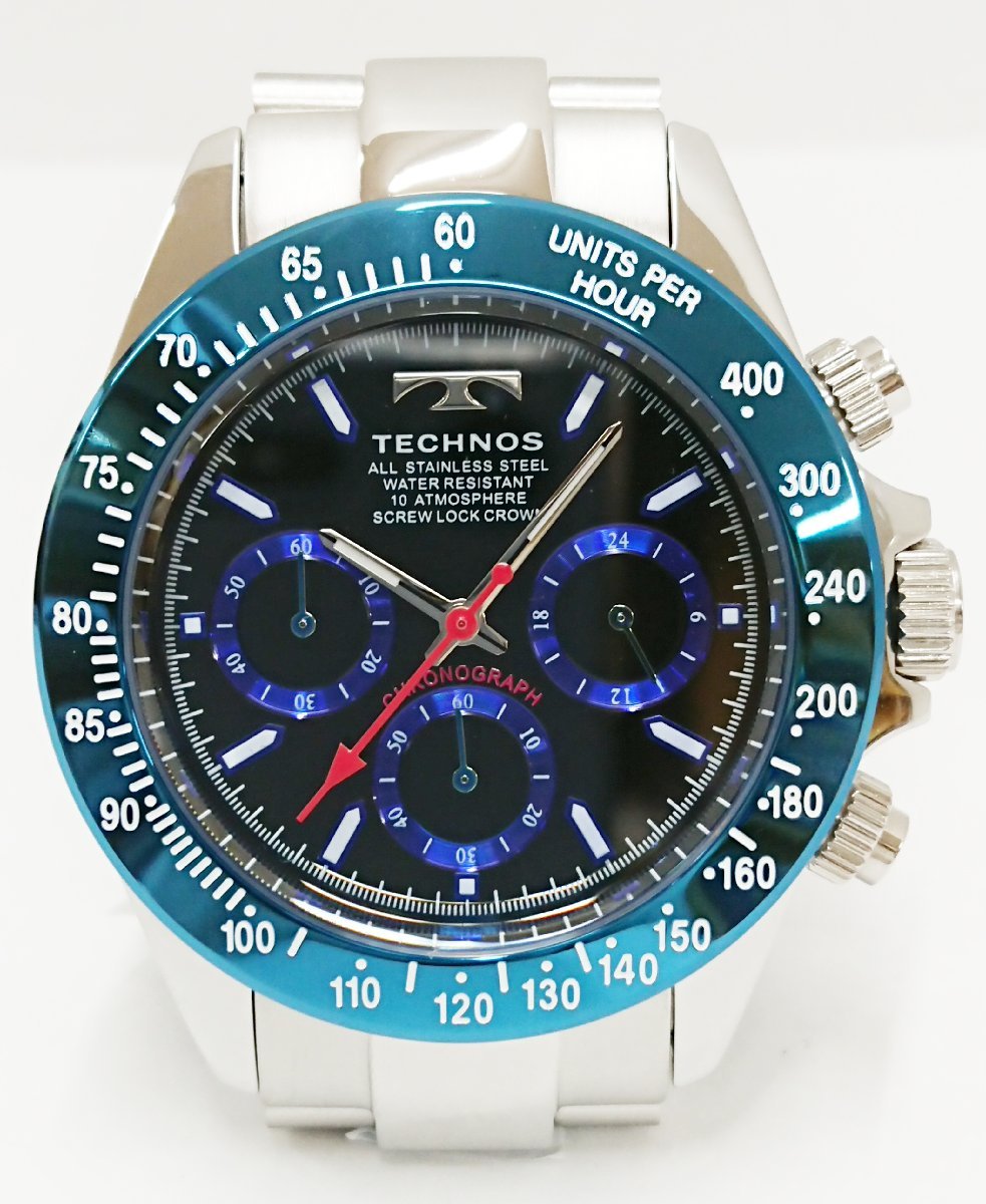  new goods unused goods!!TECHNOS/ Tecnos quartz men's wristwatch chronograph blue x black color TSM401SN JAPAN MOVEMENT