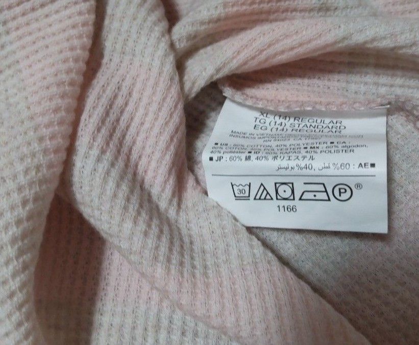 ☆OLD  NAVY  ロングTシャツ☆ガールズXL(14)  ピンク・朱色系   2枚セット！！ワッフル素材   ★未使用品★