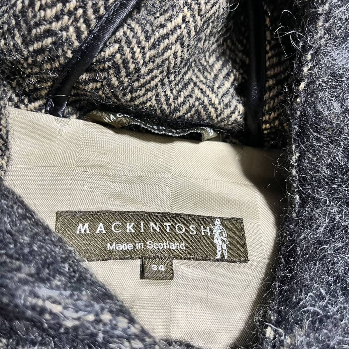 英国製 MACKINTOSH マッキントッシュ ウール モヘヤ アルパカ混 コート フーデッド 34 レディース メンズ